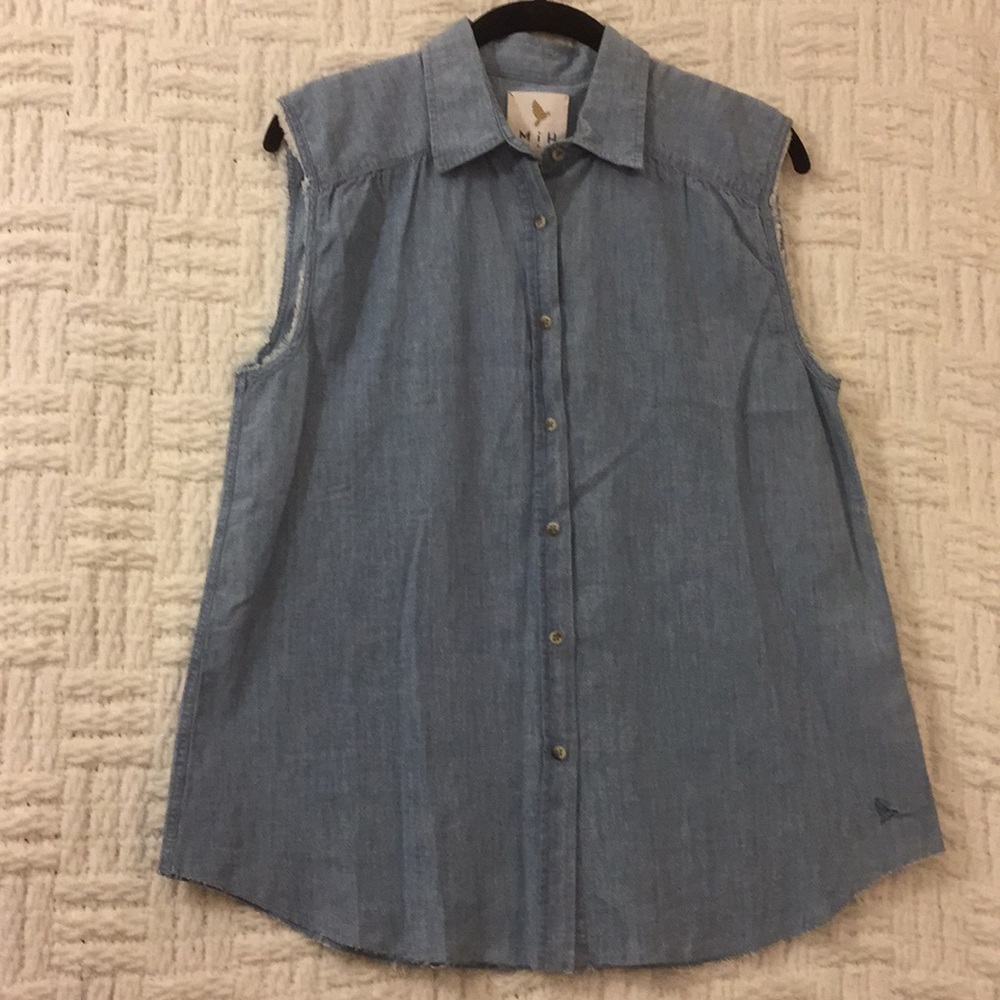 M i H Jeans Anthropologie Sleeveless Denim Shirt - Picture 4 of 6